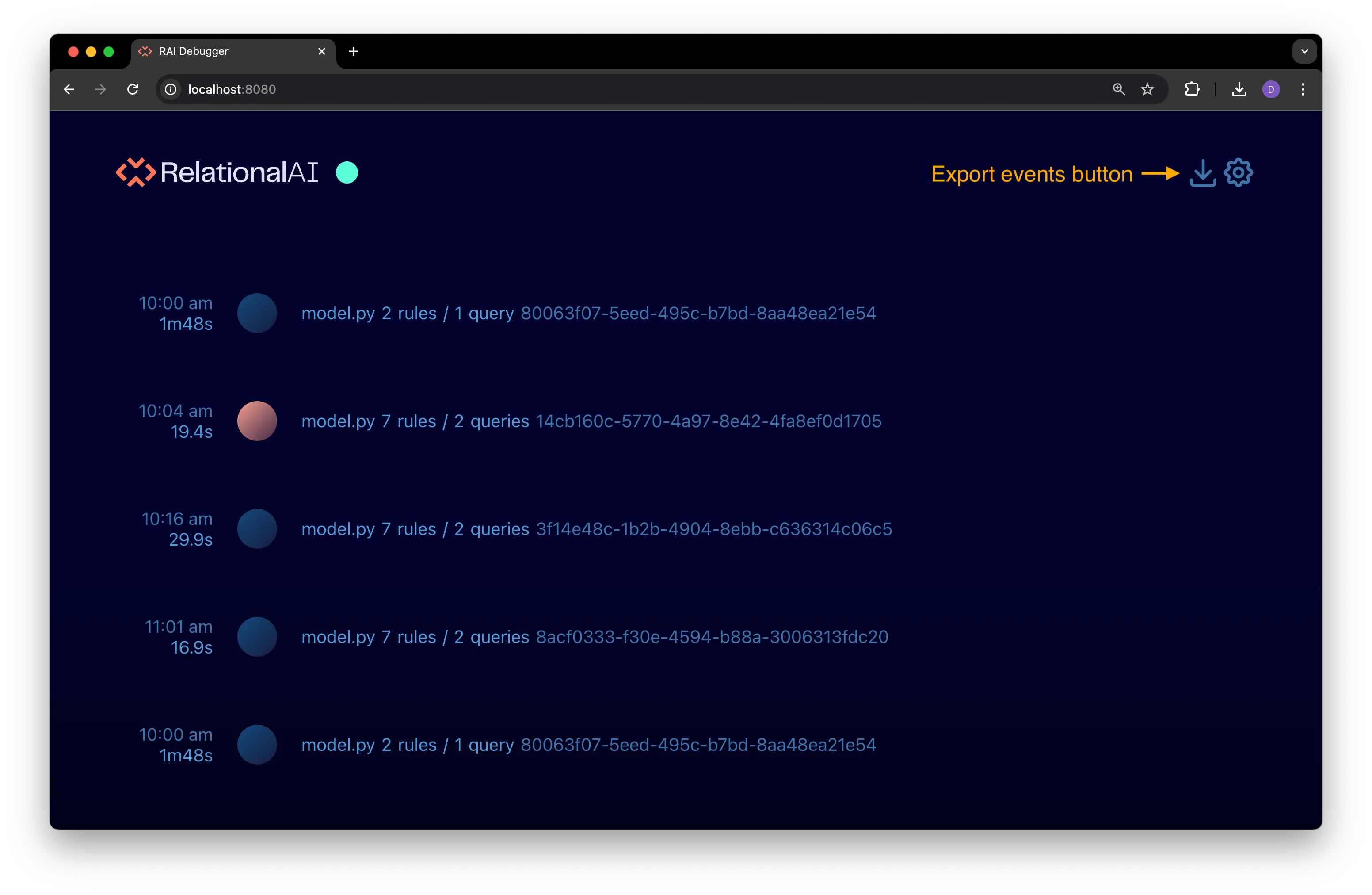 The Export Events button