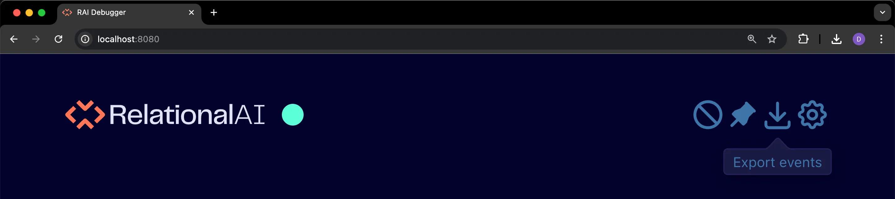 The export events button is to the left of the settings button