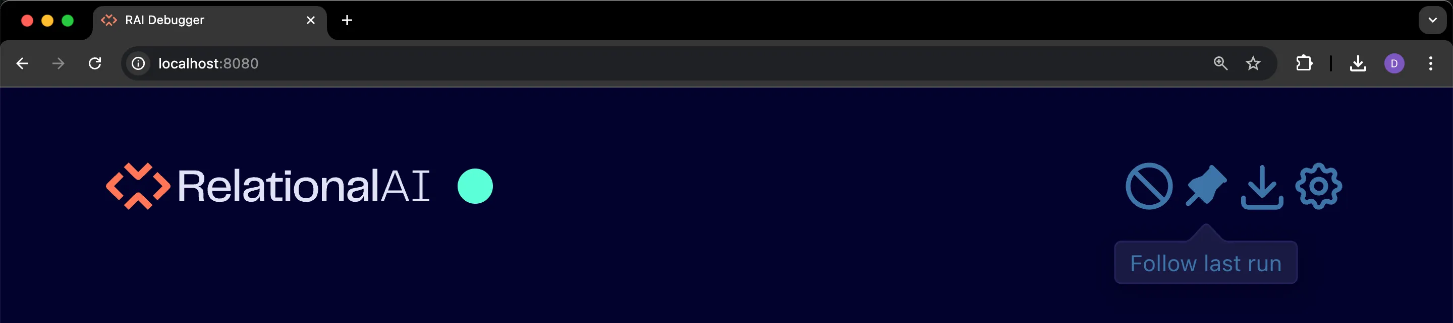 The follow last run button is to the left of the export events button