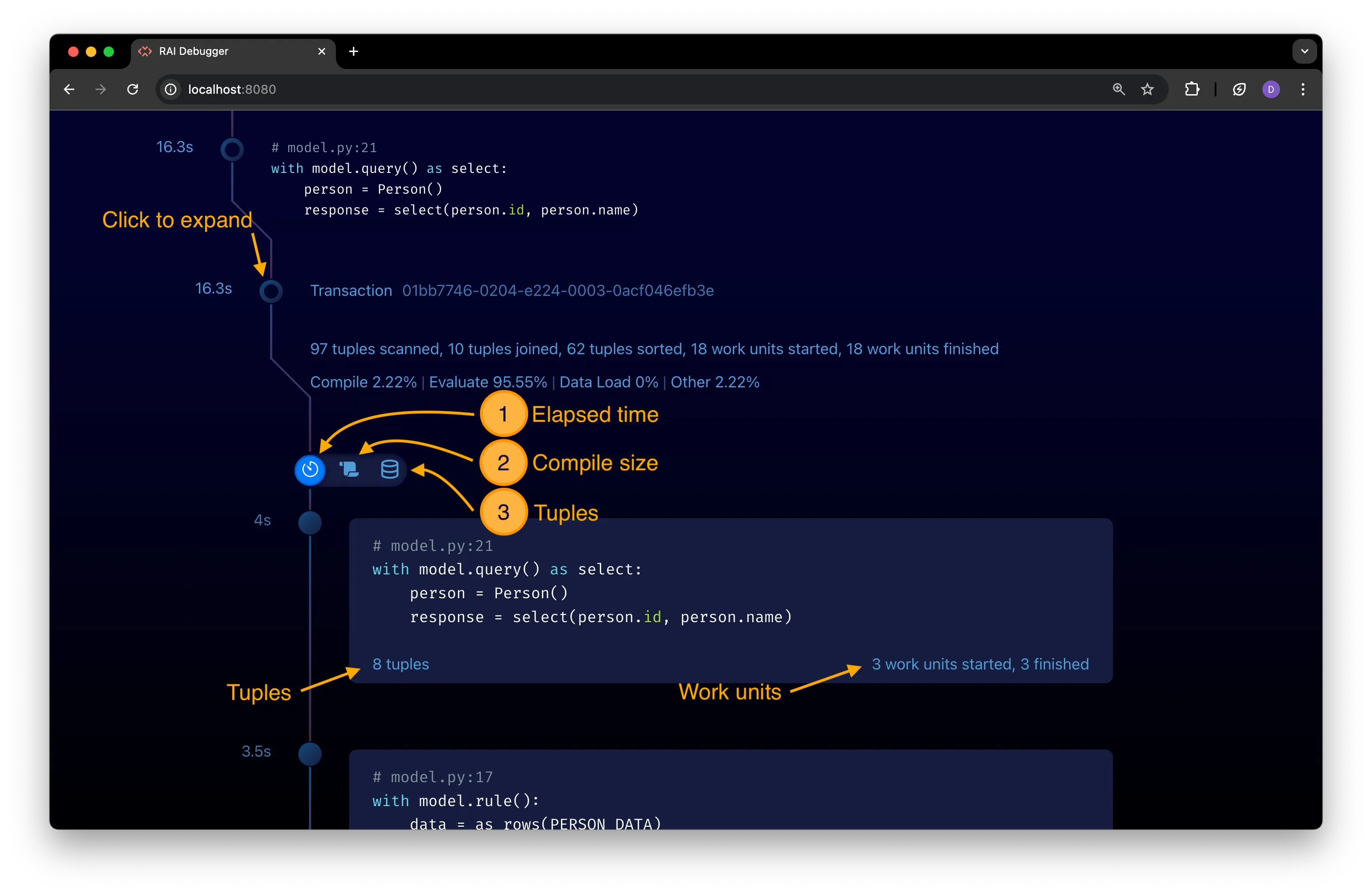 An expanded query transaction node