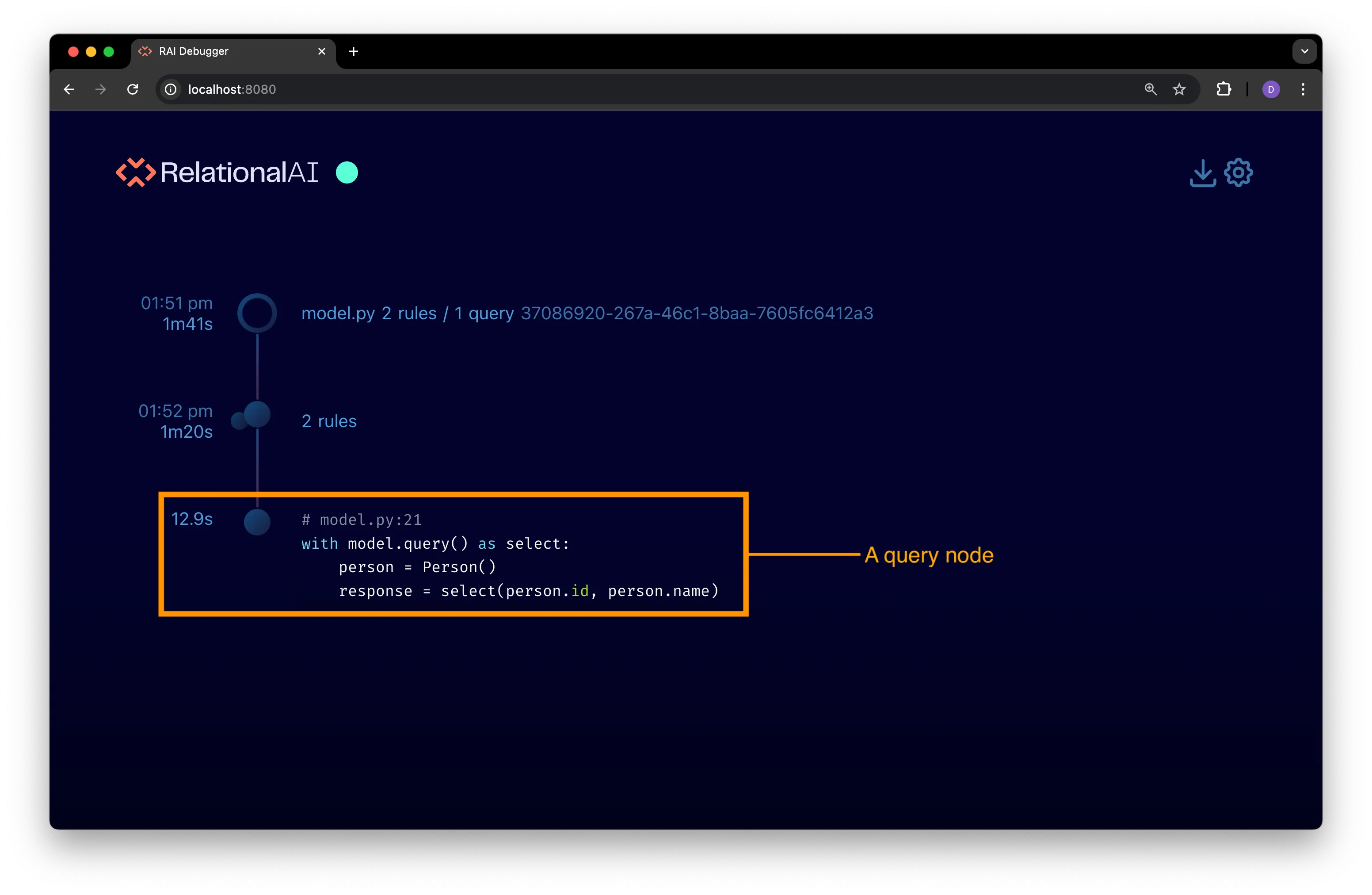 A query node in the execution timeline