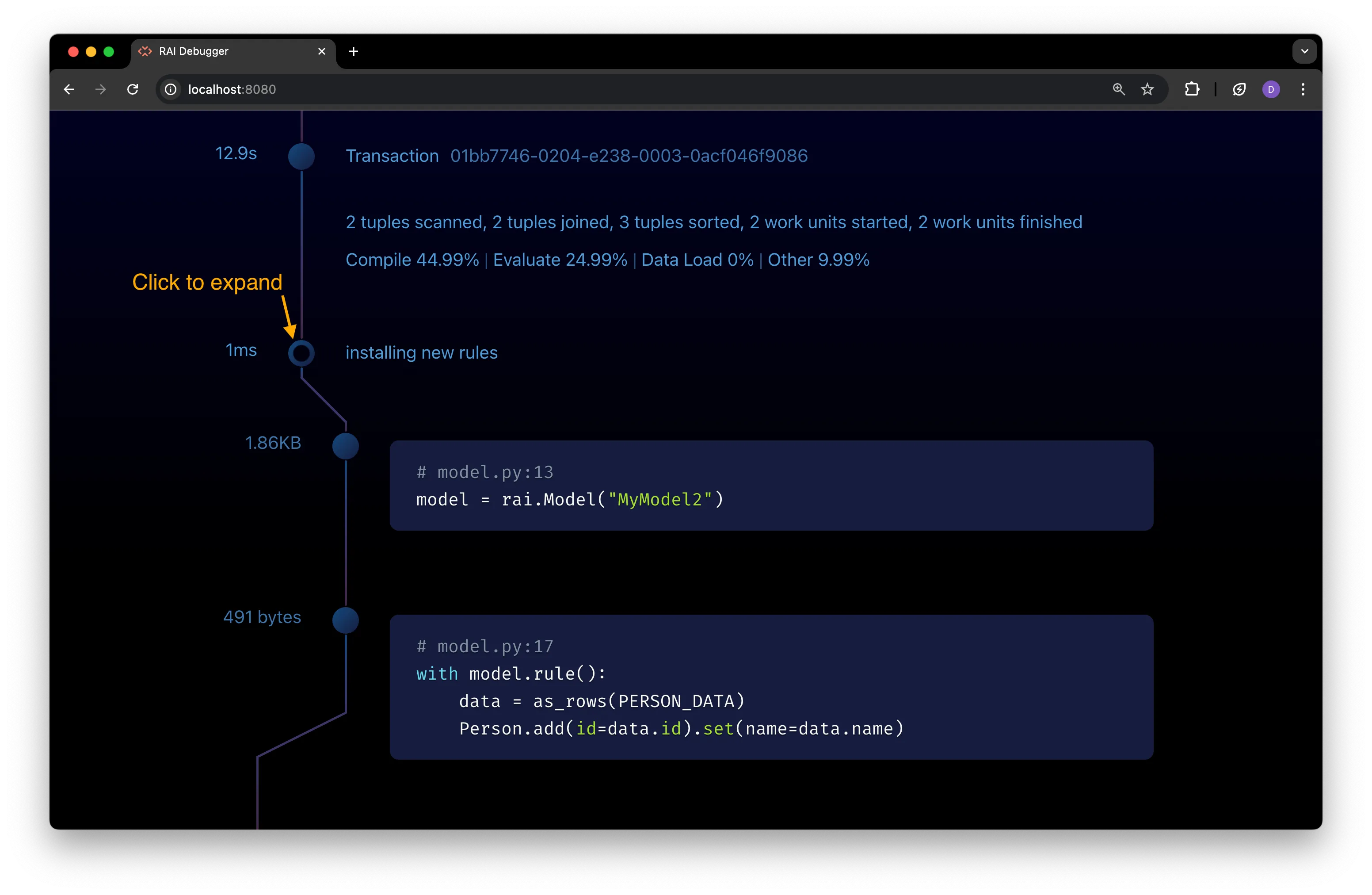 A transaction node with an installation node